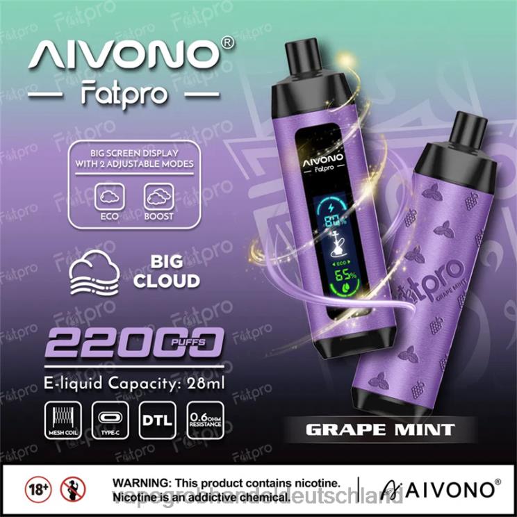 Vape Großhandel 12000 - Aivono Fatpro 22000 Traubenminze 4X2N82